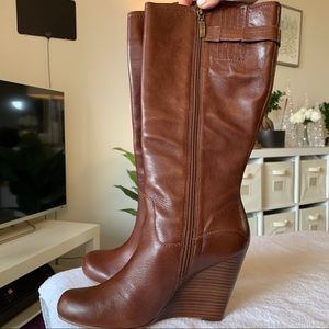 GUESS Tall Leather Wedge Boots